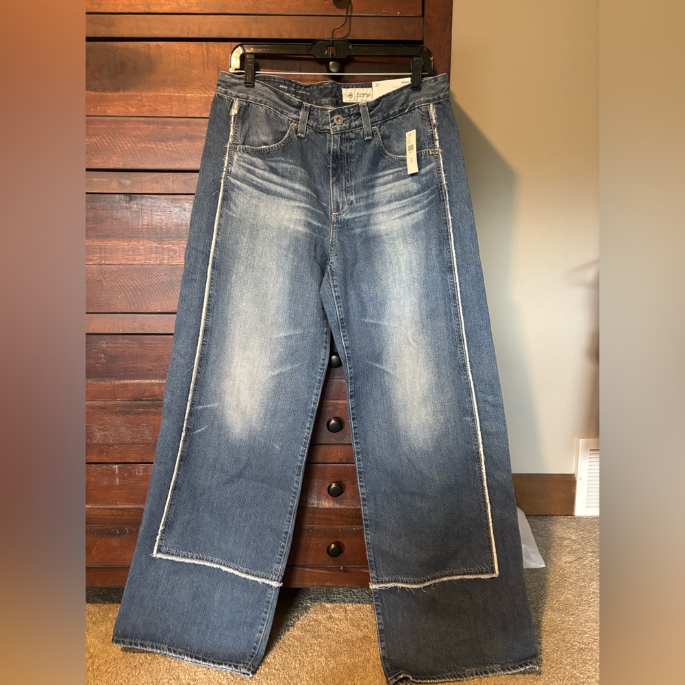 AG NWT Adria in Socialite Wide-Leg Jeans with Contrast Front Panel Sz 30